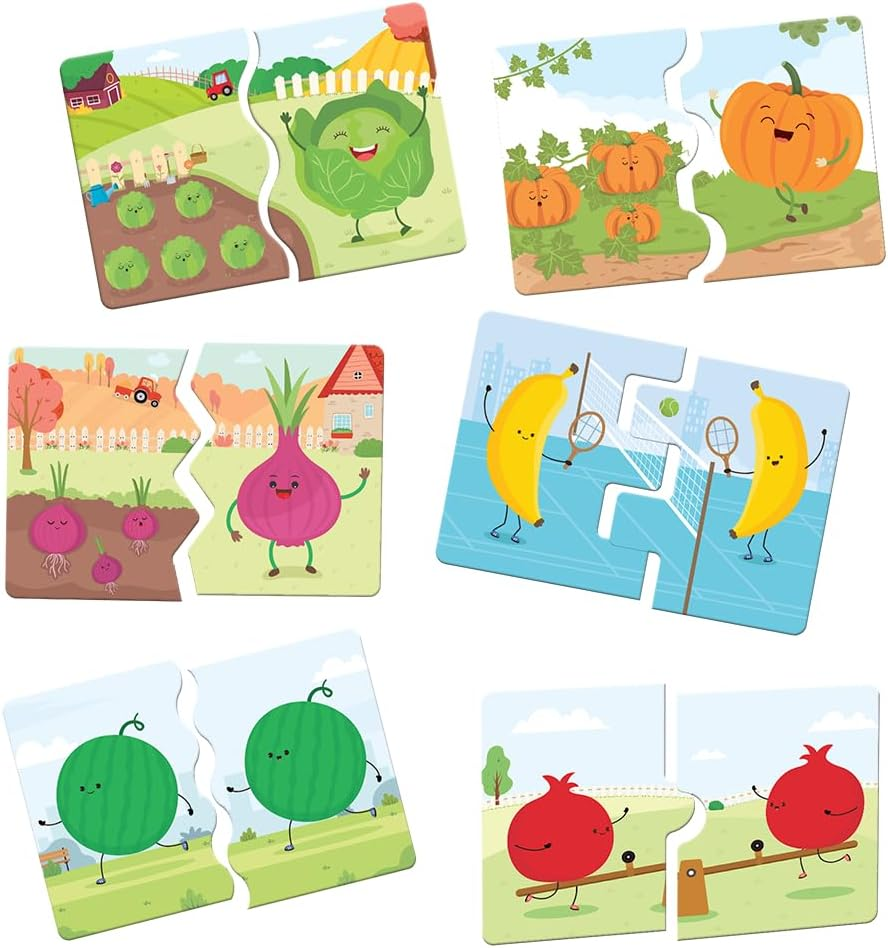 Fruits & Vegetables Jigsaw Puzzle for Kids - Set of 16 | 2 Piece Puzzle Toddler Educational Toy for Cognitive Development | Fine-Motor Skills | Age 3 & Above image number 5