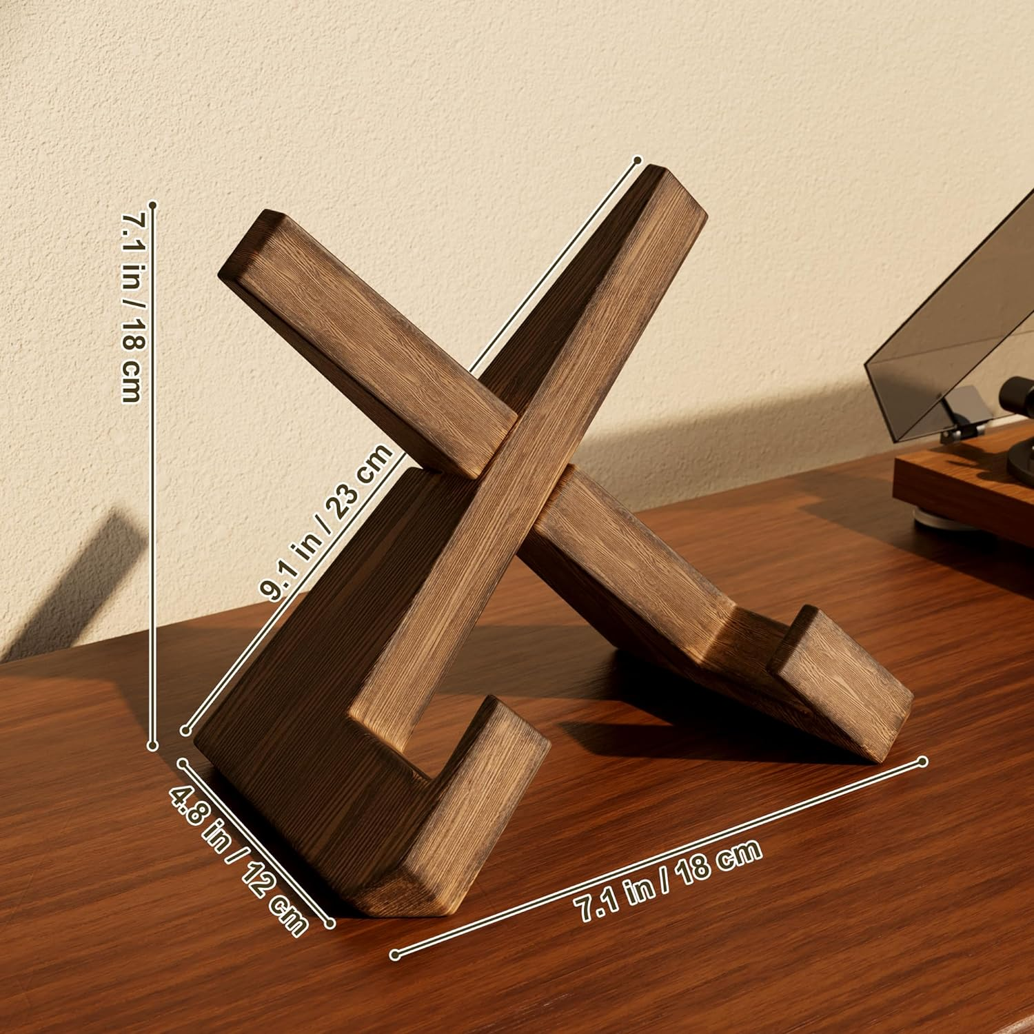 Now Playing Vinyl Record Stand, Premium Solid Wood Retro Brown Now Playing Record Holder, 1 Second Assemble Now Spinning Record Holder, Now Playing Record Stand for Vinyl Record, Photo Album image number 2