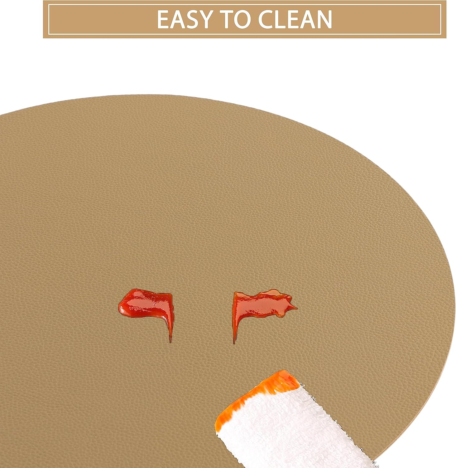 Wipeable Placemats and Coasters Leather Table Mats Waterproof Heat-Resistant Easy to Clean for Dining Table Set Kitchen Table Set of 6, Buff image number 4