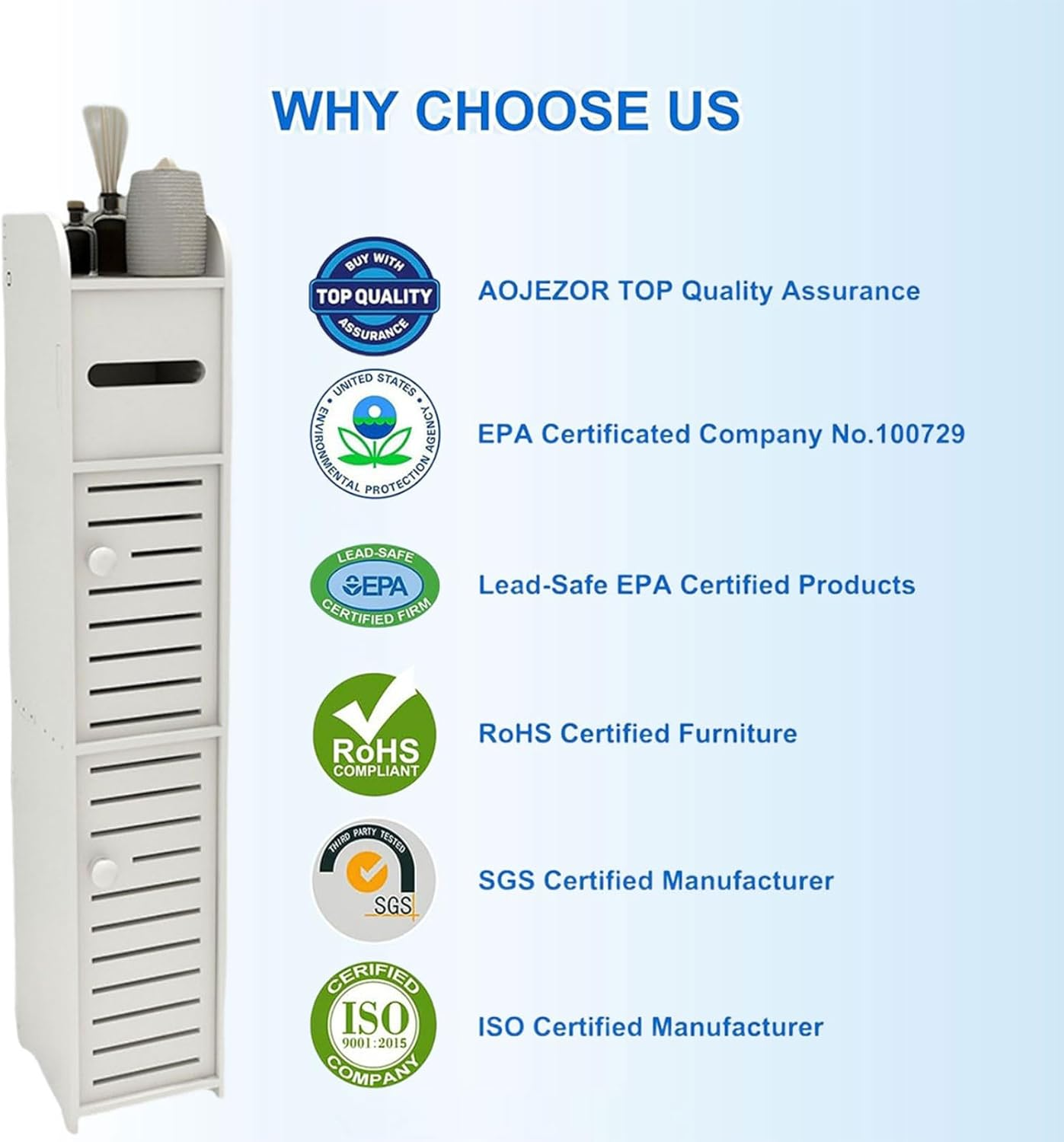 Storage Cabinet for Bathroom Toilet Roll Holder, for Small Spaces, over the Toilet Cabinet for Skinny Bathroom Storage Corner Floor, Slim Paper Cabinet with 2 Doors image number 2