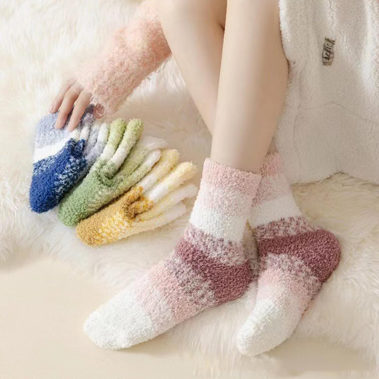 3 Pairs Women'S Fluffy Fuzzy Winter Warm Socks Soft Cozy Plush Slipper Socks for Cold Weather image number 5