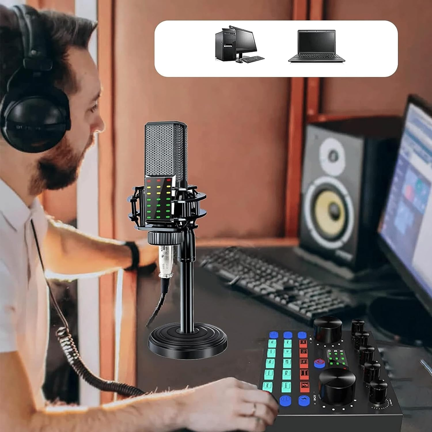 V8S Professional Audio Mixer,Sound Card Mixer,Portable Audio Mixer,Voice Changer Device for Singing/Pc Video Chat/Live Streaming/Broadcast/Karaoke image number 6