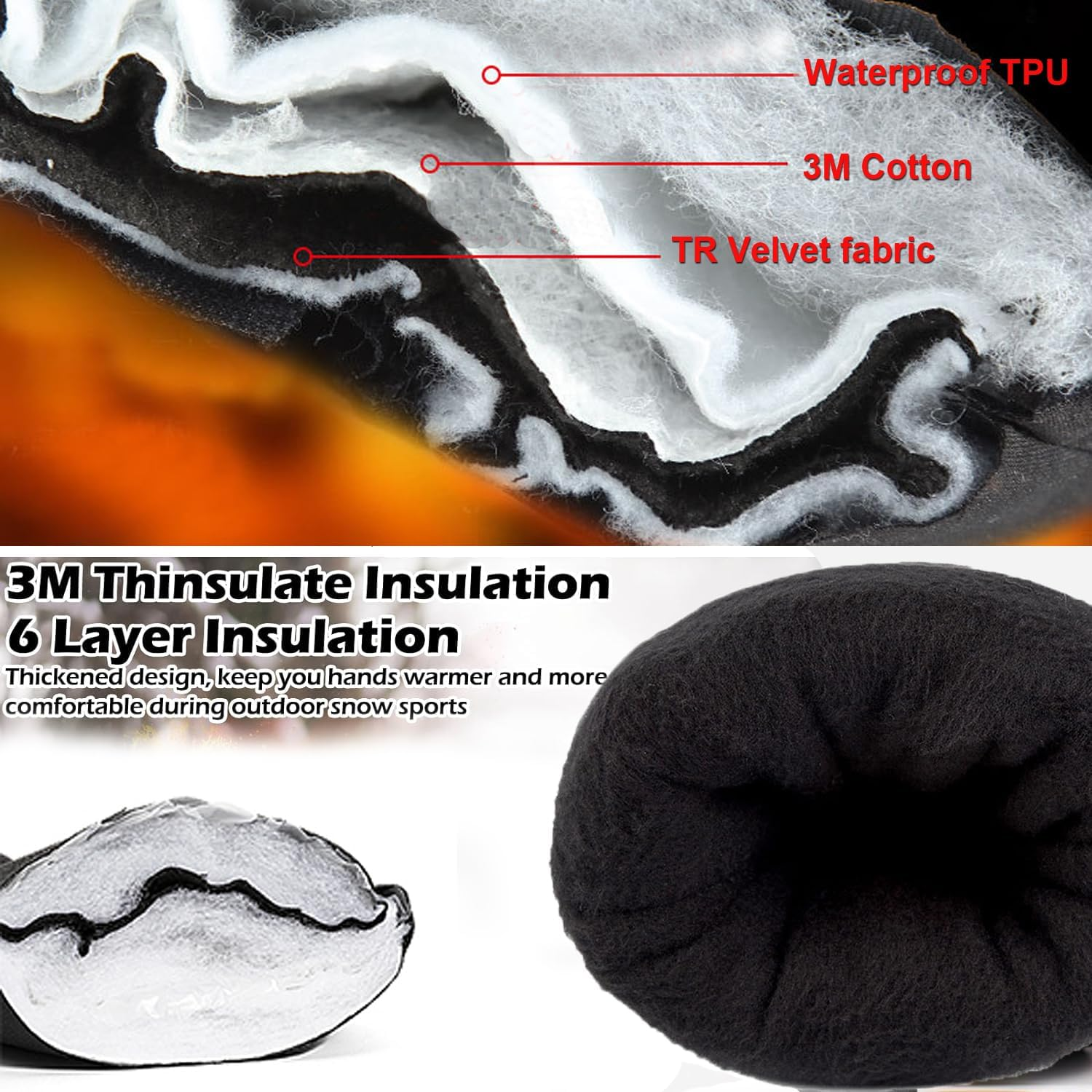 Winter Gloves Cycling Gloves with Touch Screen Fingers for Men Warm,H HOME-MART -20℉ Windproof Waterproof Ski Women Running Gloves with Touchscreen Thermal Lining Anti-Slip for Motorcycle Snowboarding image number 6