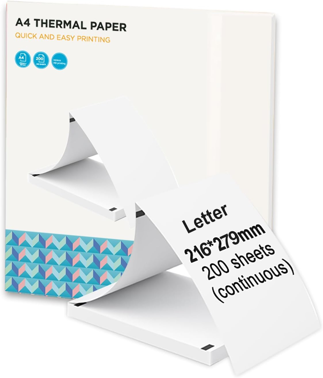 Thermal Paper 200 Sheet US Letter Size Fan Folded Printing Paper for Thermal Printer Bpf-Free Waterproof and Oil-Proof Multipurpose for Document Files Home and Office Size-216X279Mm(8.5X11Inch) image number 3