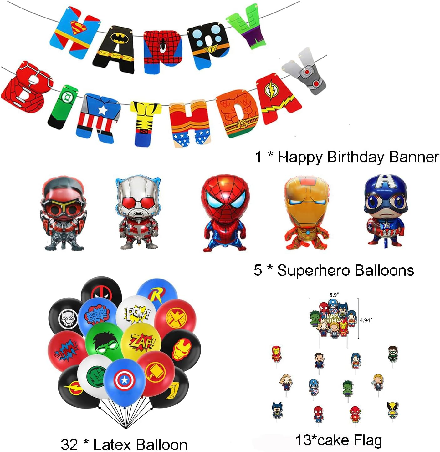 38Pcs Superhero Party Decoration Kit Superhero Balloons Avengers Party Balloons Decorations Happy Birthday Party for Boys Birthday Party Decoration image number 4
