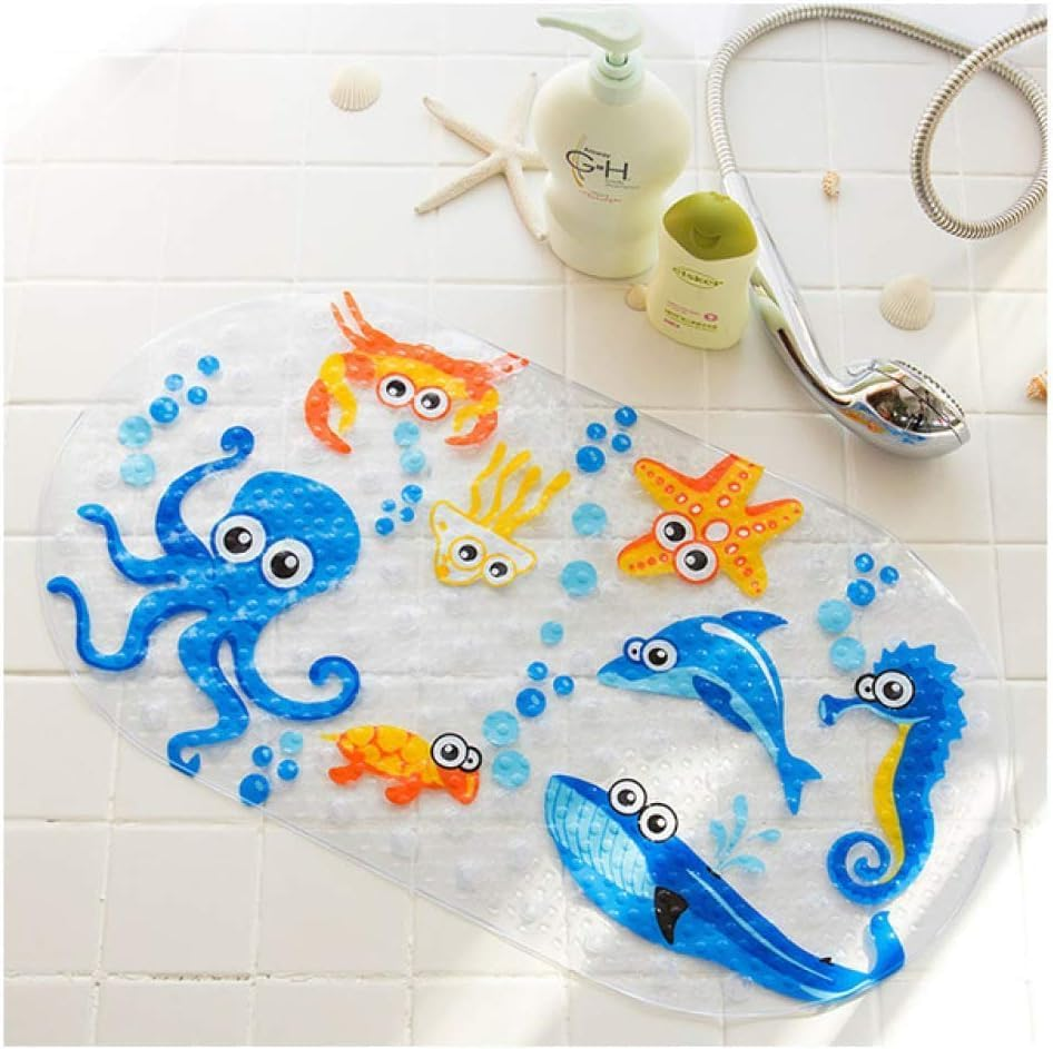 Bath Mats for Tub Kids,Large Cartoon Non-Slip Bathroom Bathtub Kid Mat for Baby Toddler Anti-Slip Shower Mats for Floor 27Inx15In,Machine Washable XL Size Bathroom Mats (Blue) image number 4