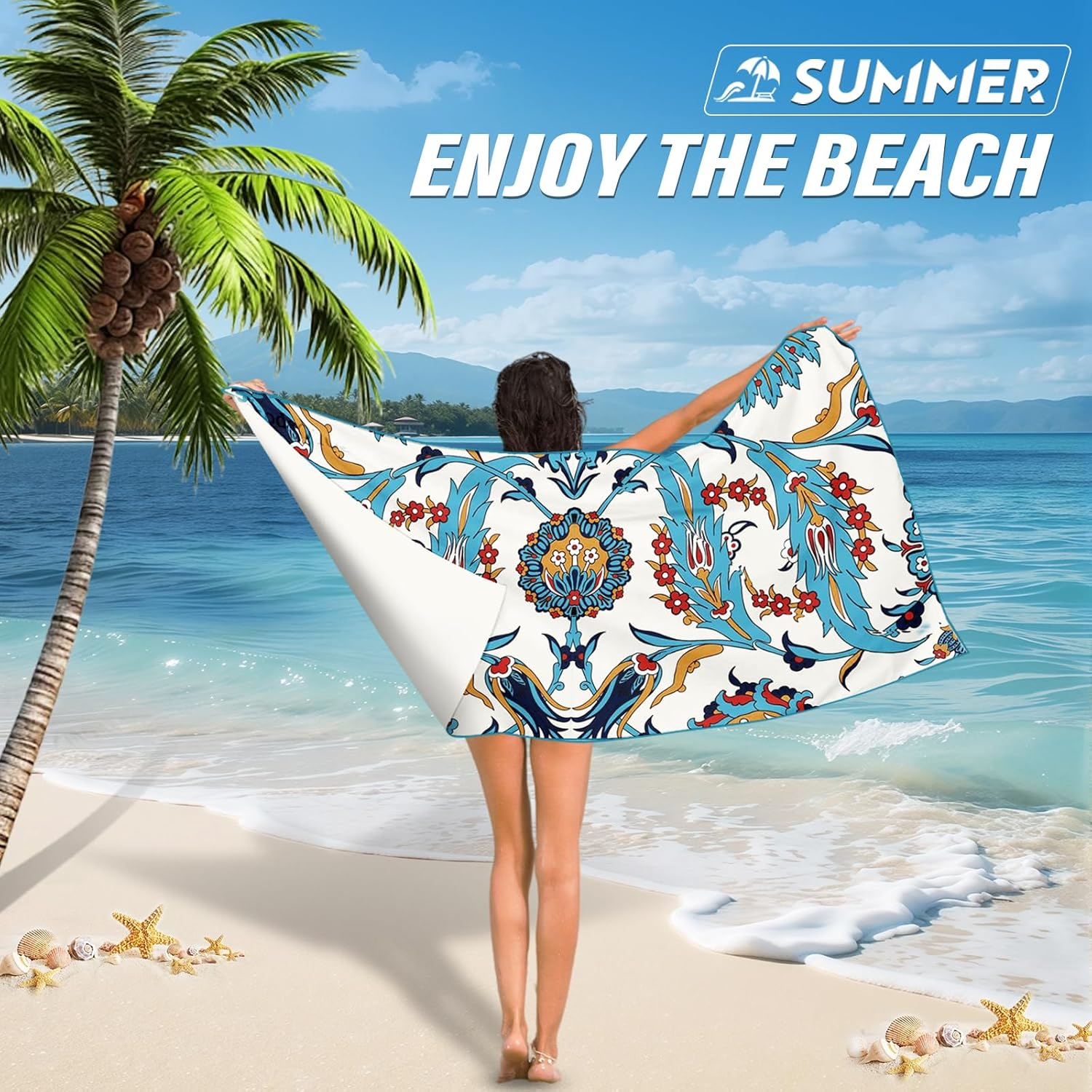 Beach Towel &ndash; Tropical Retro Style with a Unique Design, Large (90 * 160CM) Made from Double Sided Print 250 GSM Thick Microfiber Suede Quick Dry Oversized for Kids & Adults image number 5