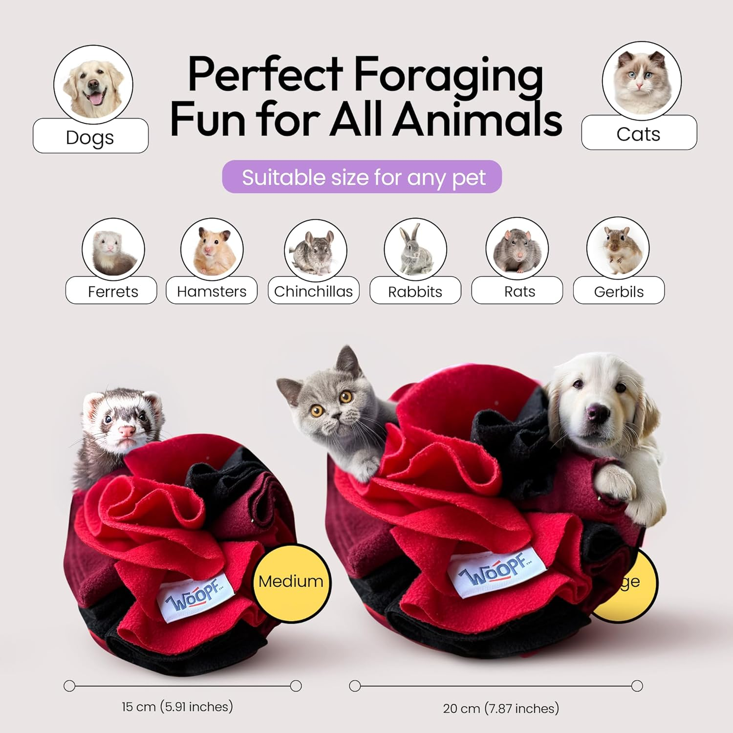 Snuffle Ball for Dogs - Soft Interactive Toy for Mental Enrichment, Slow Feeding, Boredom & Stress Relief, Foraging - Thick & Durable Polar Fleece Treat Ball for Dogs - 7.9", Large, Strawberry image number 5