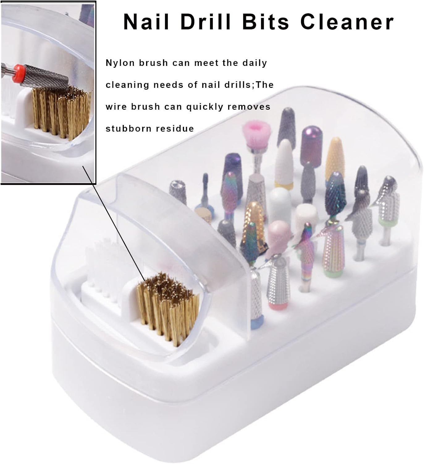 2 in 1 Nail Drill Bits Holder & Nail Drill Bits Cleaning Brush Case,30 Holes Dustproof Nail Art Drill Bits Stand Display Storage Box and Nail Drill Bits Cleaner Manicure Tools(Pink) image number 4