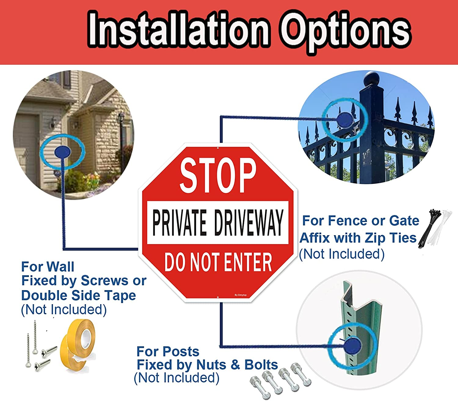 1Pack Stop Sign, Private Driveway Do Not Enter Sign | 12" X 12" Reflective Aluminum, Easy Mounting, UV Protected, Octagon Shaped image number 1