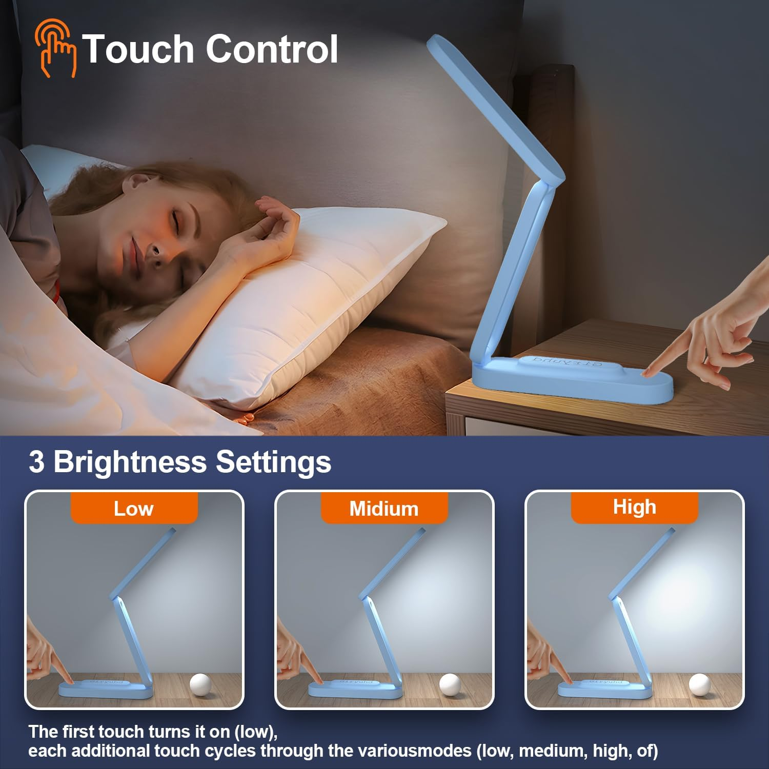 LED Desk Lamp for Office Home & Battery Operated Lamp Rechargeable Lamp Foldable & Portable Light, LED Desk Light Strip, 3 Brightness Dimmable Small Desk Lamp Wireless Reading Lamp - Purple image number 5