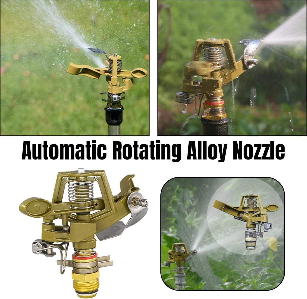 AIMALL Alloy Garden Sprinkler Head &ndash; 360-Degree Automatic Rotating Nozzle, Adjustable Angle, 4-Point Control, Durable Brass & Stainless Steel