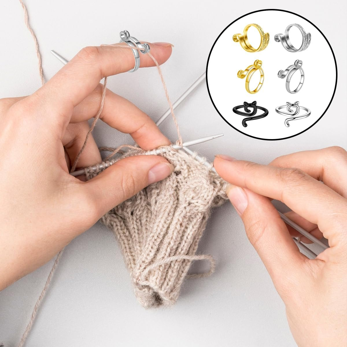 WELANE Knitting Ring, 6 PCS Adjustable Metal Open Crochet Ring for Hand Weaving, Hook Line Supplies, Crocheters (6 Kind) image number 2