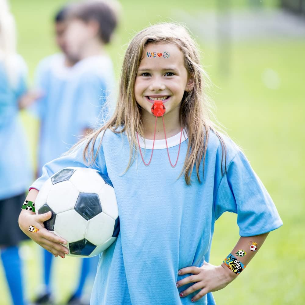 YUJUN 112 PCS Soccer Party Favors Set , Soccer Toy Soccer Fidget Spinners Slap Bracelet Whistle Tattoos Stickers Keychains for Kids Soccer Themed Birthday Party Favors Goodie Gifts Bags Decorations image number 6