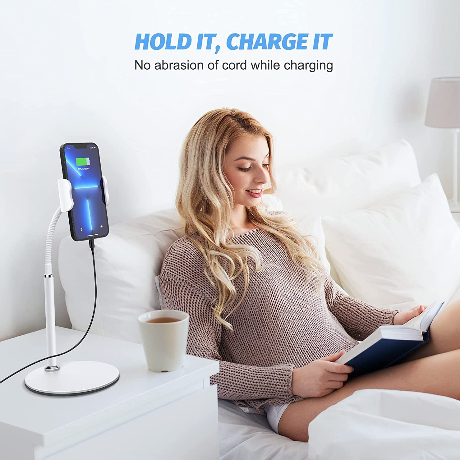 SHAWE Mobile Phone Stand, Adjustable Table Mobile Phone Holder Multi-Angle Mobile Phone Holder Stand for Iphone 12 11 Pro Xs Max, Samsung, Huawei Etc. (White) image number 3