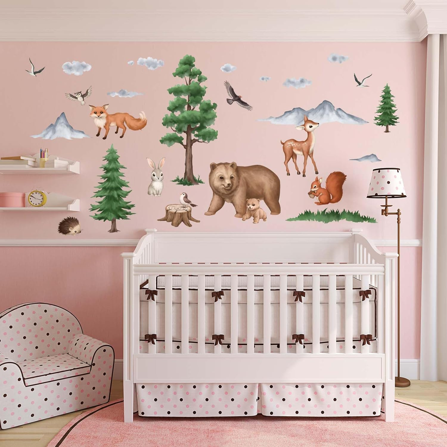 Woodland Animals Wall Stickers - Bear Fox Squirrel Birds Deer Rabbit Baby Nursery Wall Decals - Kids Bedroom Daycare Playroom Classroom Wall Decor image number 4