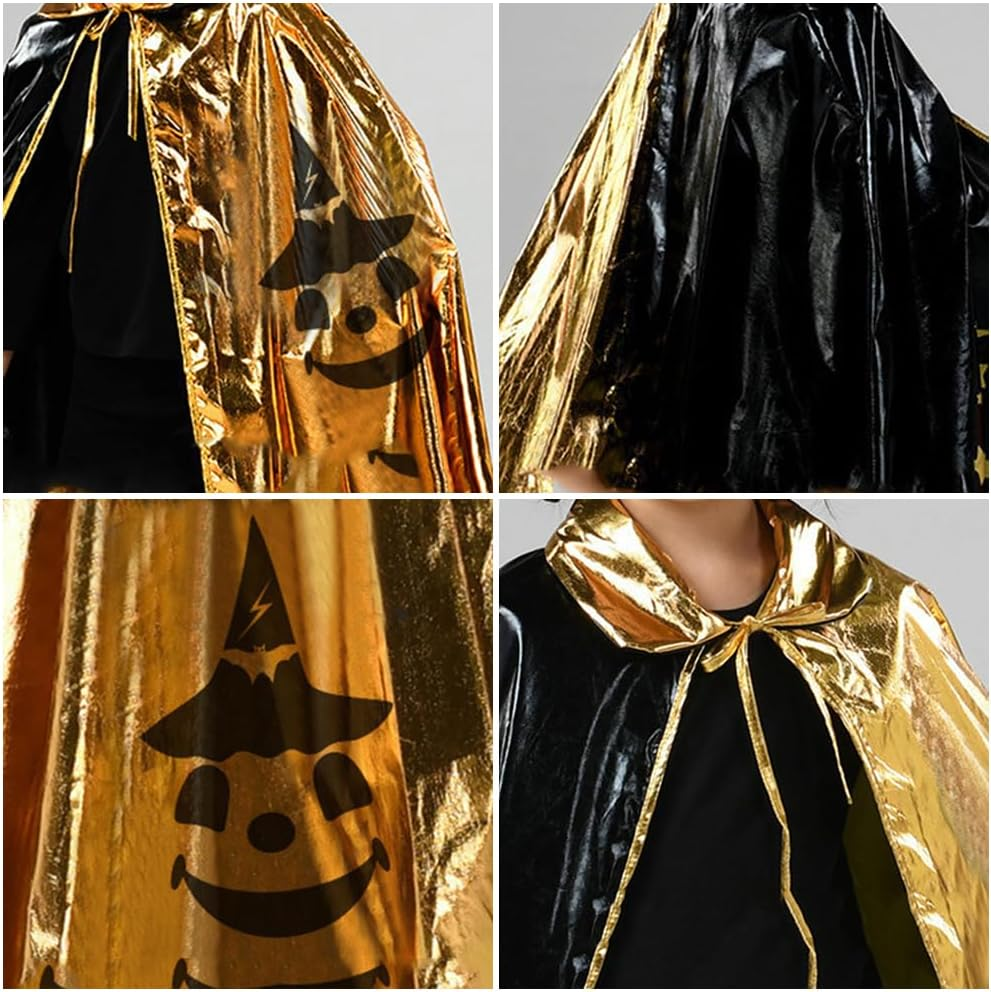 Kids Wizard Cape Set Witch Cloak with Hat Halloween Wizard Role Play Costumes for Boys Girls Halloween Wizard Cosplay image number 1