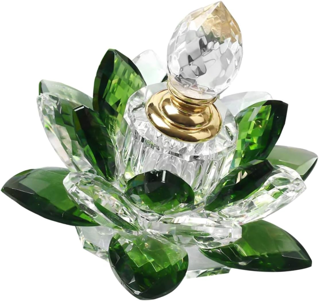 Lotus Shaped Perfume Bottle Glass Refillable Green Crystal Decorative Storage Container for Home D&eacute;cor Accent image number 3