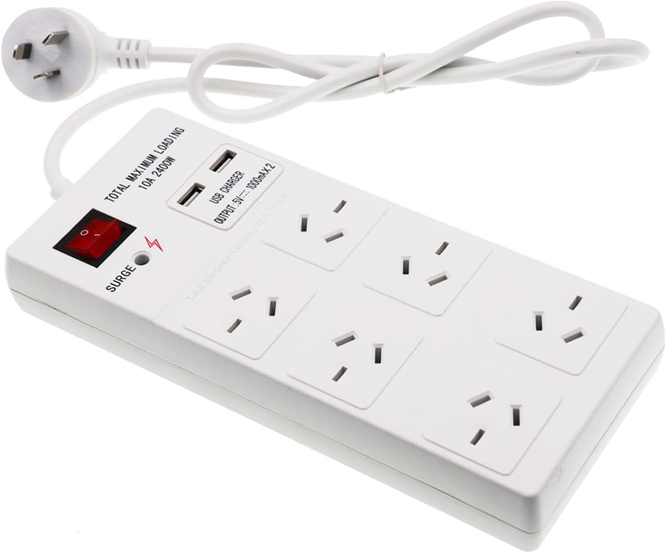 6 Outlets Power Board Overload Protection with 2Xusb-A 2Xusb-C,Power Board with Protected Indicator Light with 1 Meter Cable SAA Apporved Safety Wall Mounted 6 Outlets with 2Xusb-A/2Xusb-C Ports image number 3