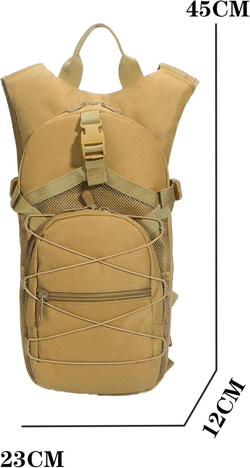 3L Water Backpack for Hiking, Pocket Tactical Hydration Pack, Outdoor Cycling, Lightweight Hydration Backpack, Jogging for Fitness, Durable and Comfortable, Khaki
