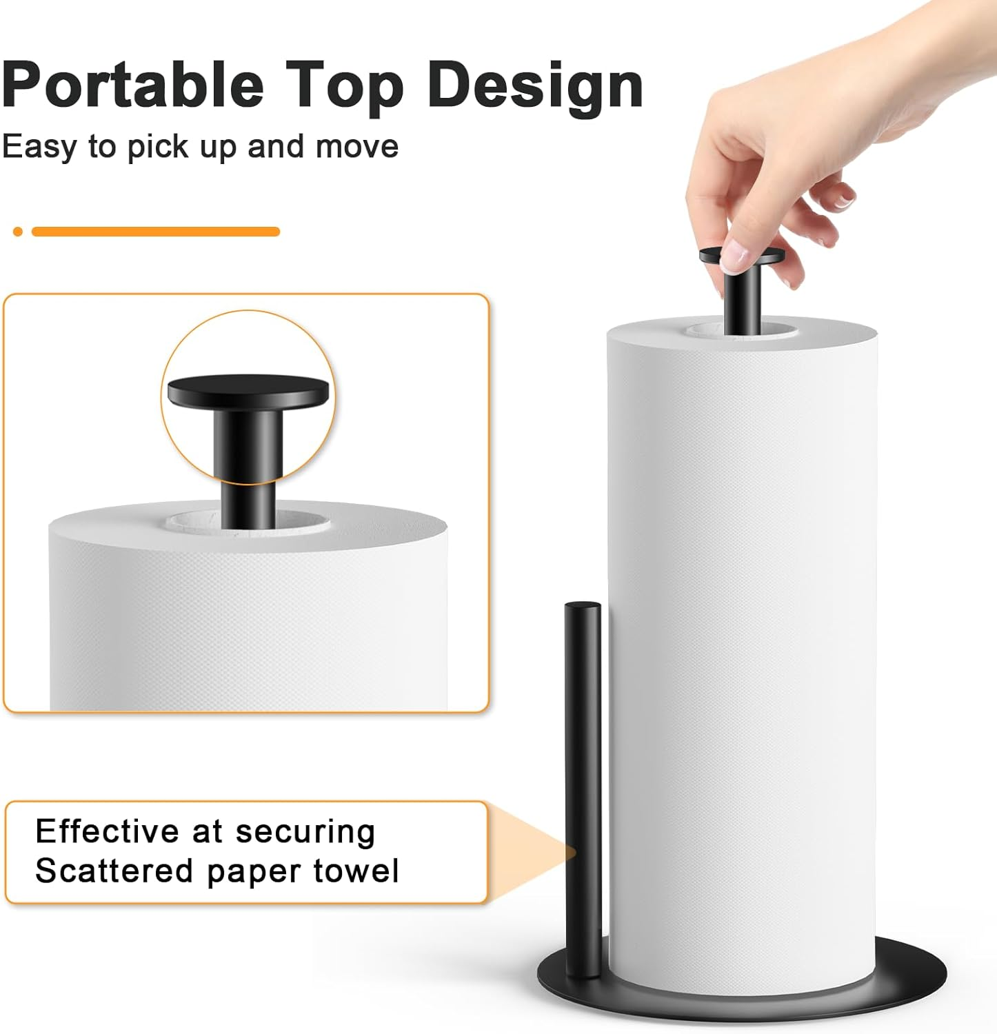 Paper Towel Holder Countertop Kitchen Roll Holder, Stainless Steel Kitchen Towel Holder for Kitchen, Operation Countertop Roll Dispenser with Weighted Base
