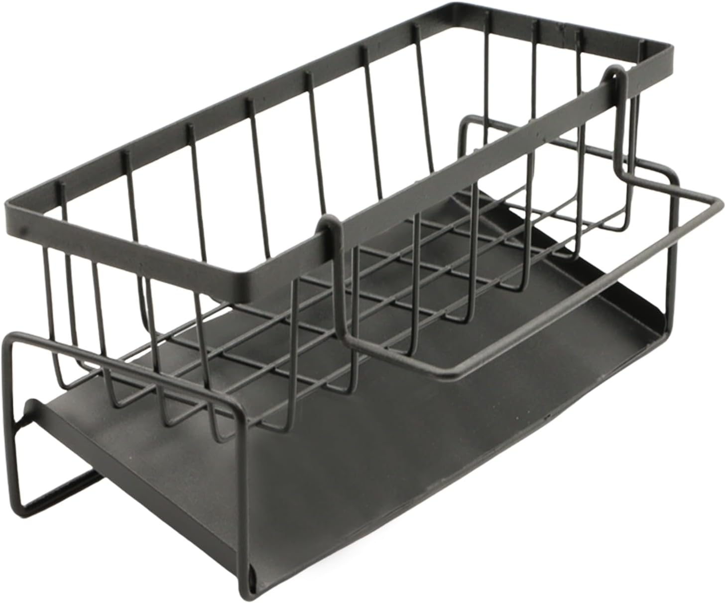 Stainless Steel Sink Organizer, Auto-Drain Kitchen Sink Caddy, Countertop Mount, Dishware, Black image number 1