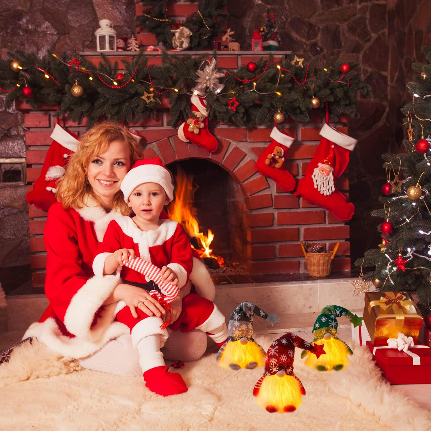 Christmas Gnomes Plush Doll, 2 Pack Christmas Elf Decoration Ornaments Thanks Giving Day Gifts Gnomes Swedish Tomte Xmas Ornaments for Home Decor (Snowflakes，Red&Grey) image number 2