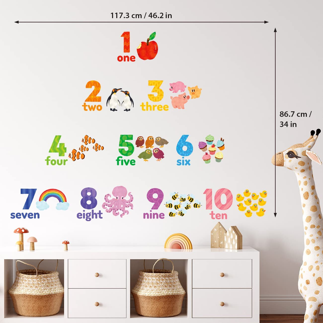 DECOWALL Numbers 1&ndash;10 Wall Stickers &ndash; Counting Animals & Objects Educational Peel & Stick Removable Decals for Nursery, Kids Bedroom & Playroom Decor (DS6-2020) image number 1