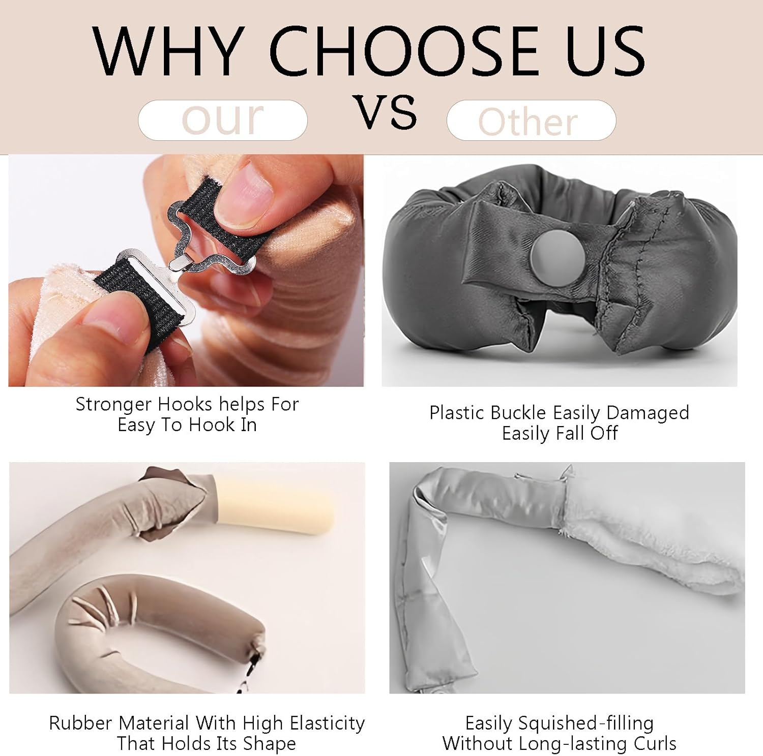 Heatless Hair Curler Curling Rod Headband, Sleep Overnight Heatless Curling Rollers Set Styling Tools for Women Girls, 4 Pack Beige Curling Rods with One Silk Head Scarf - Khaki Color image number 5