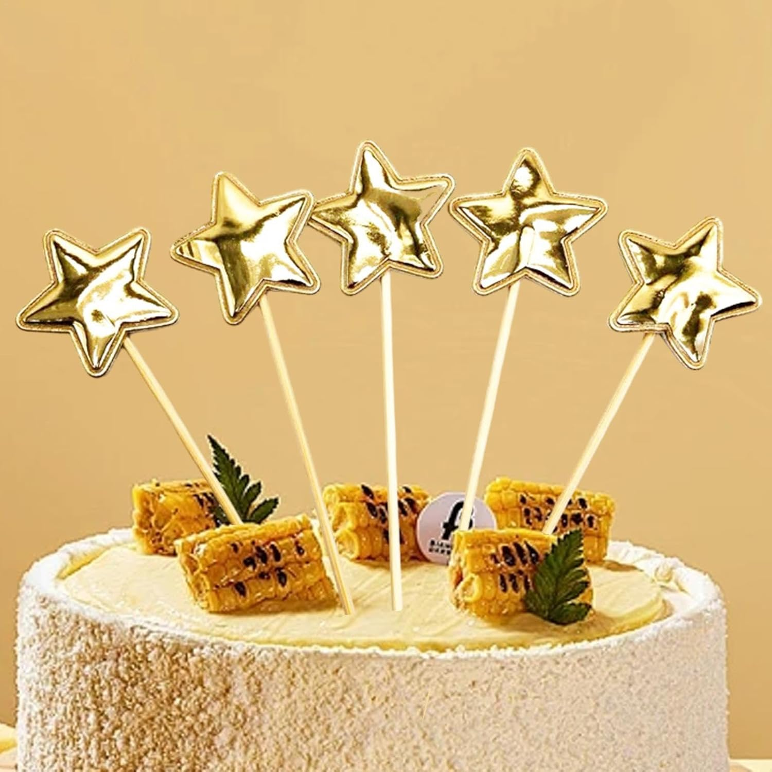 Star Cupcake Toppers, 5X Birthday Cake Toppers for Boys, Food-Grade Food Cake Decor Stake Safe Glitter Cake Decoration image number 3