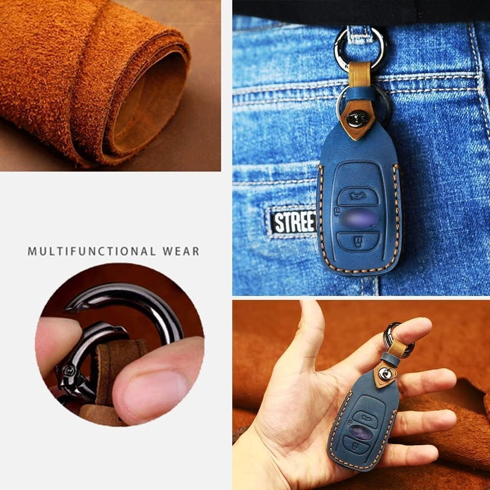 3 Buttons Key Fob Cover Fit for Subaru Ascent BRZ Crosstrek Forester Impreza Legacy Levorg Outback STI WRX XV Accessories Leather Key Cover Case Keyless Entry Remote Key Case (Red)