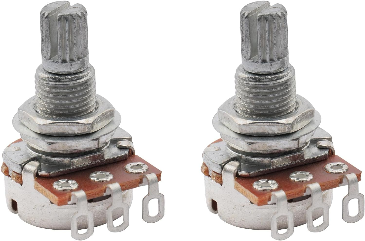 Musiclily Basic A500K Metric Mini Potentiometers Split Shaft Audio Taper Pots for Electric Guitar Bass (Set of 2)
