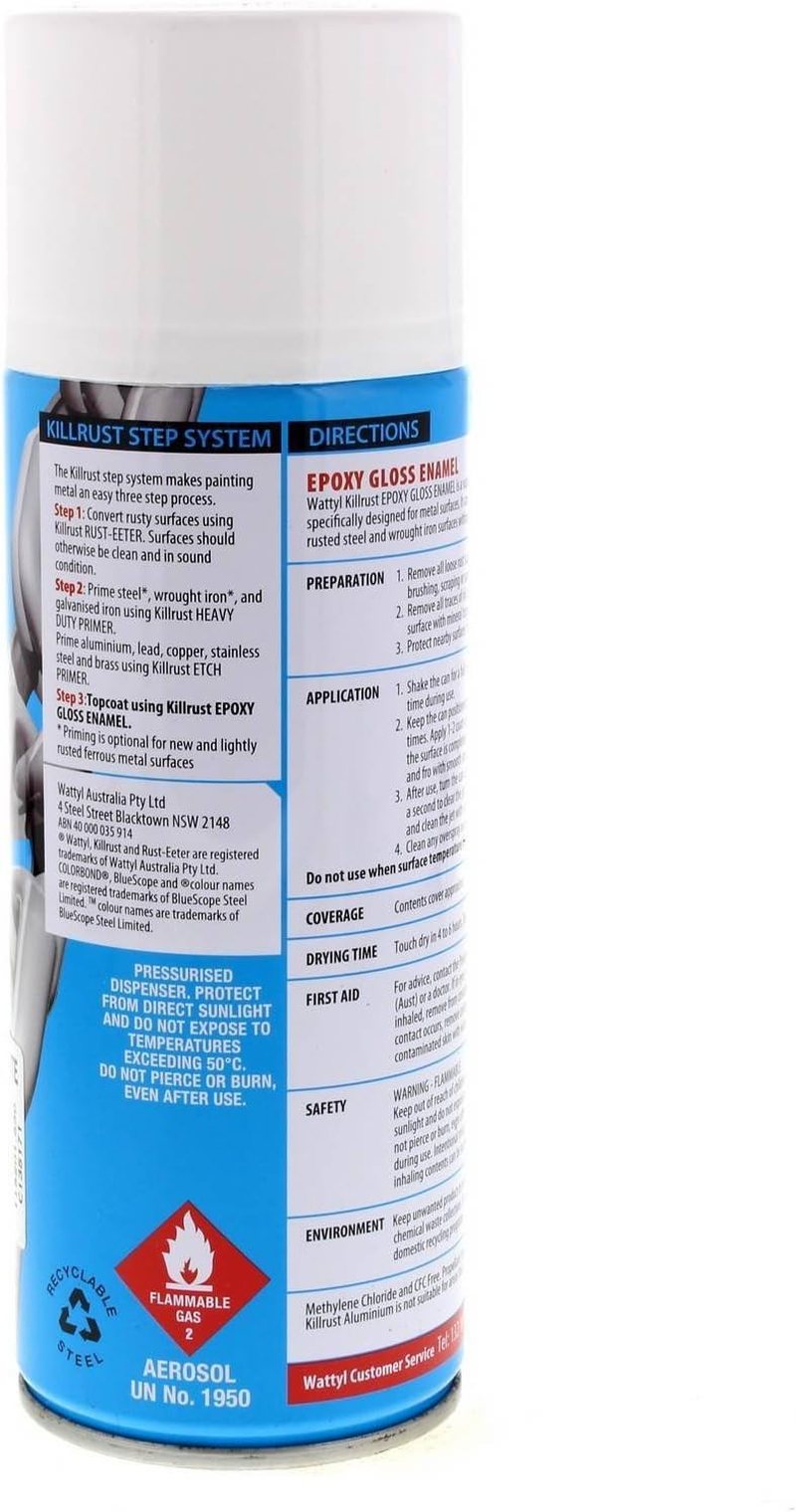 Killrust Gloss Enamel White Aero Spray Paint Can 300G Wattyl Anti-Corrosive image number 4