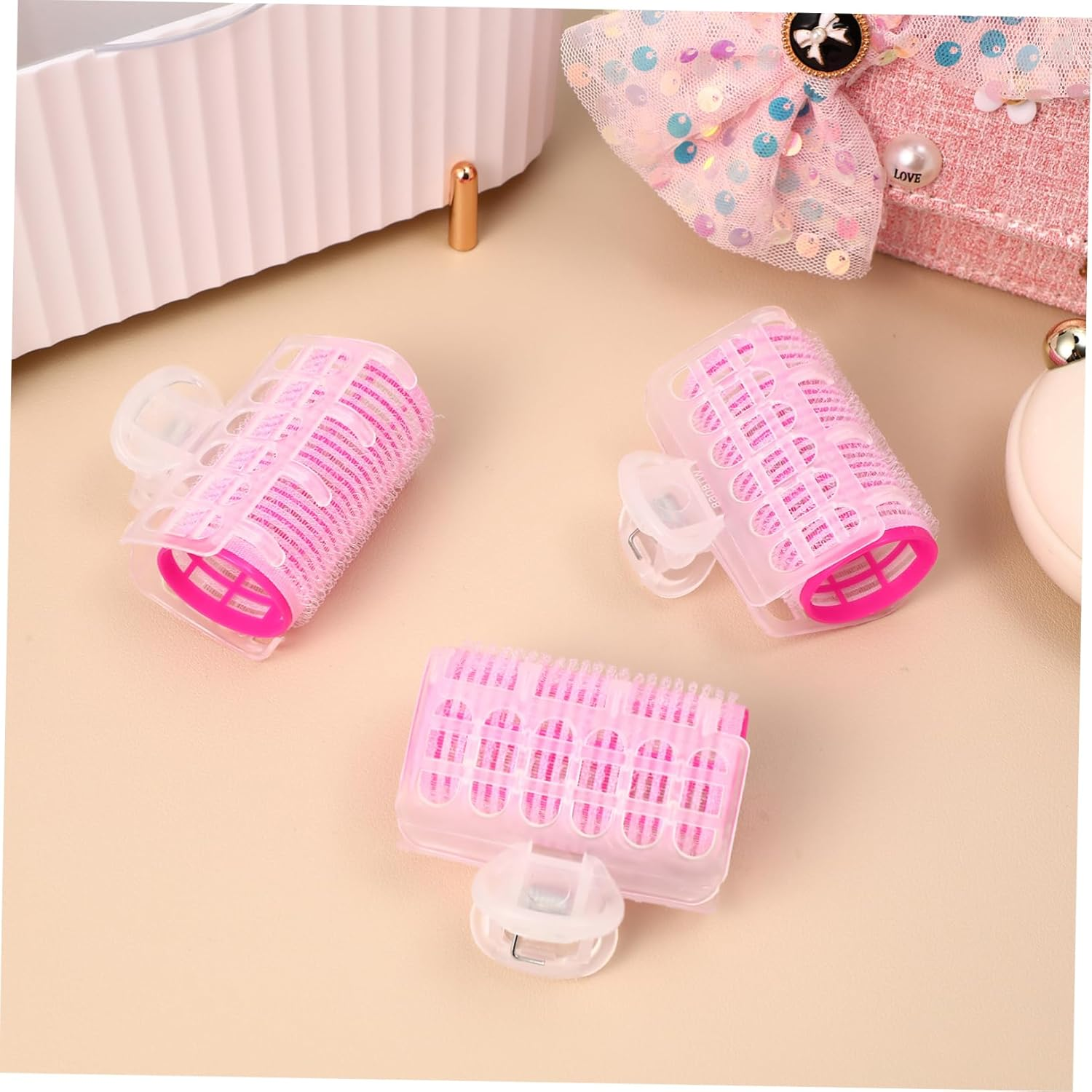 3Pcs Self Grip Hair Rollers Salon Hairdressing Curlers Plastic Hair Roller Tools with Clips DIY Styling