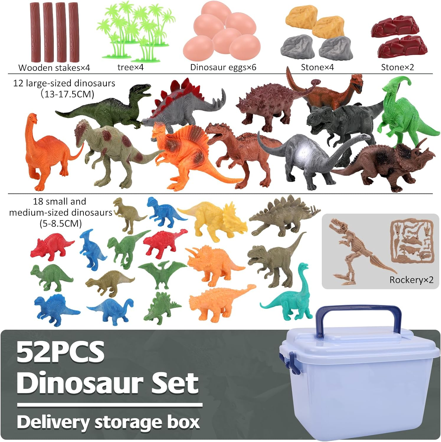 Kaekid 52 PCS Realistic Dinosaurs Figures with Storage Box, Dinosaur Toys for Kids, Learning Toy for Boy Girl Age 3-5, Perfect Party Favors, Birthday Gifts image number 4