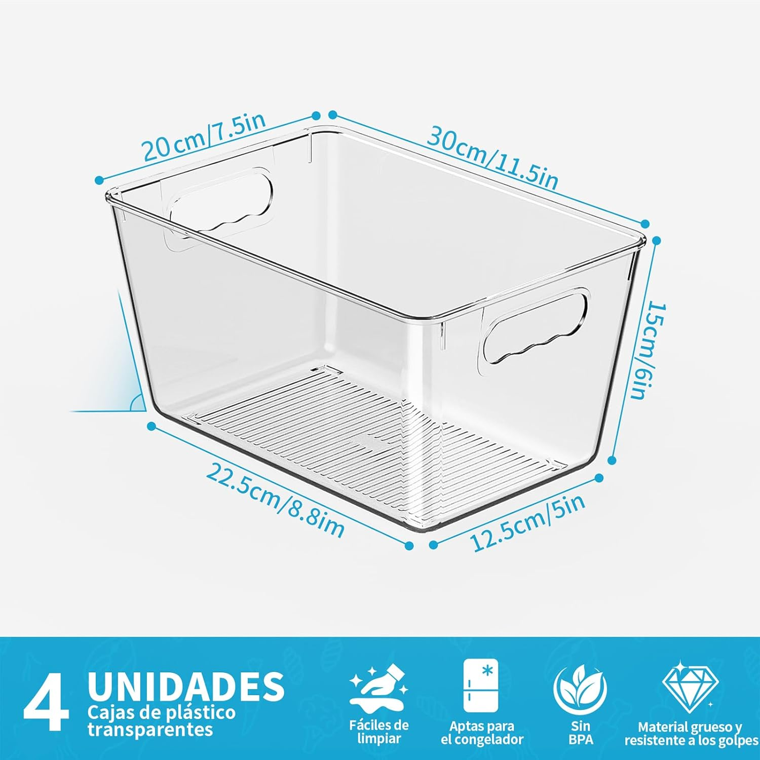Fridge Organiser, Kitchen Organiser, Storage Boxes for Use in Refrigerators, Kitchens, Cabinets and Drawers, BPA Free (Pack of 4, L (29 X 19 X 15 Cm) image number 6
