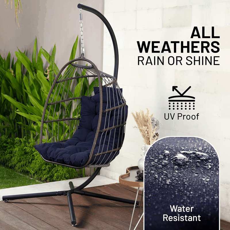 Serenelife Hanging Egg Chair with Stand - up to 250 Kg of Capacity - Beautiful Swinging Basket Chair with Base Made from Wicker Rattan and Powder-Coated Steel Frame - Egg Swing Chair with Stand - Red image number 7