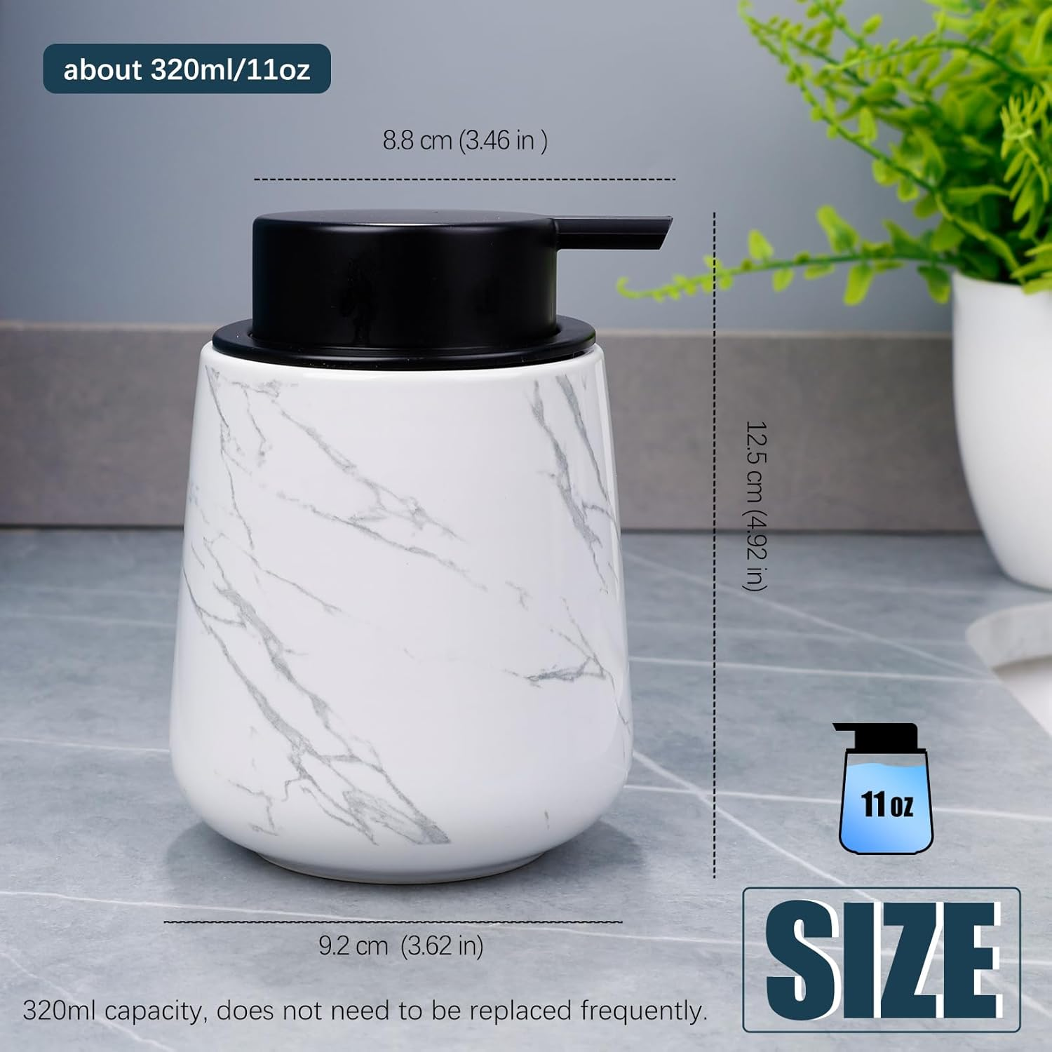 Foaming Soap Dispenser, 320Ml Ceramic Soap Dispenser Foam Dish Soap Dispenser for Bathroom Kitchen, Modern Marble Refillable Hand Soap Dispenser - Marble Pattern image number 2