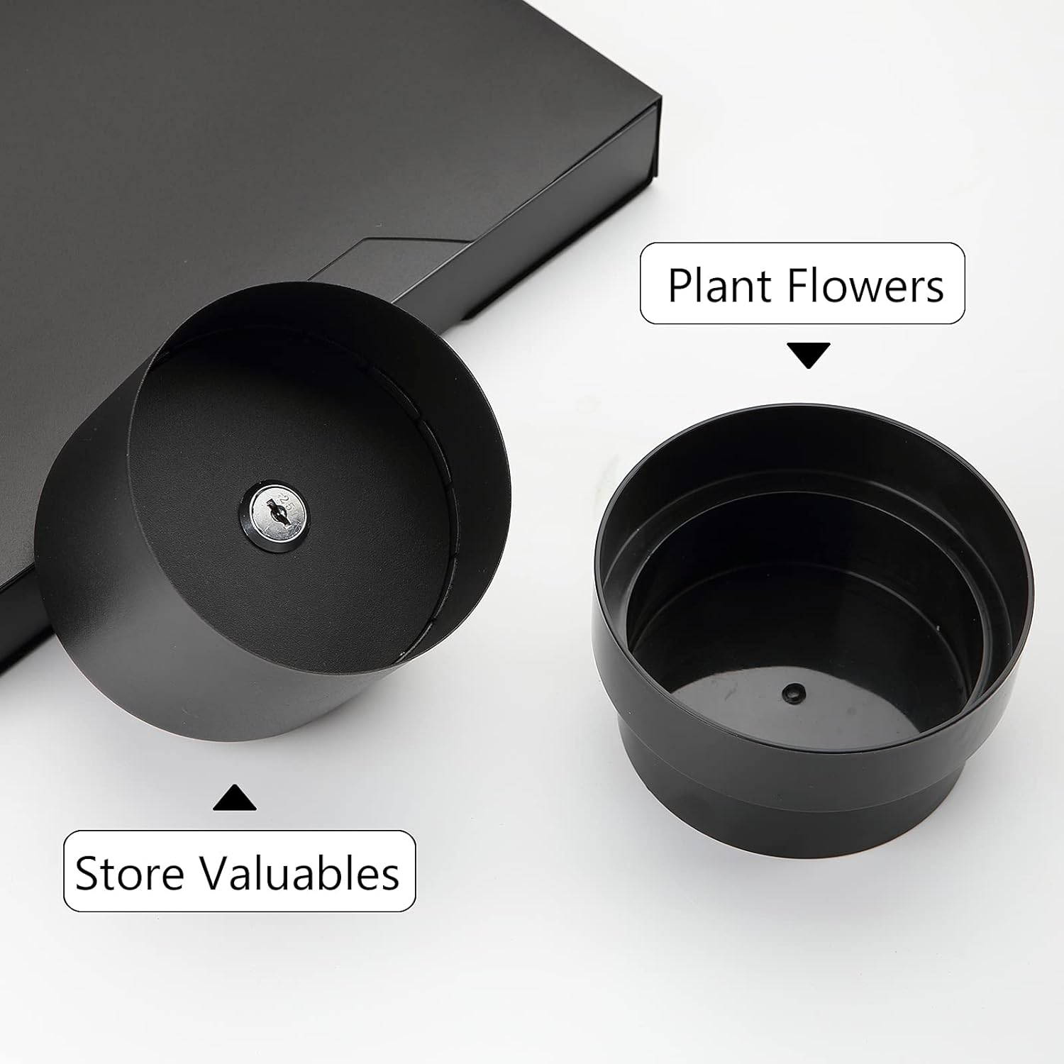 Flower Pot Diversion Safe with Key Lock, Secret Hidden Safe Lock Box, Perfect for Hiding the Valuables inside Flower Pot&rsquo;S False Bottom, Plants Not Include,Black image number 5