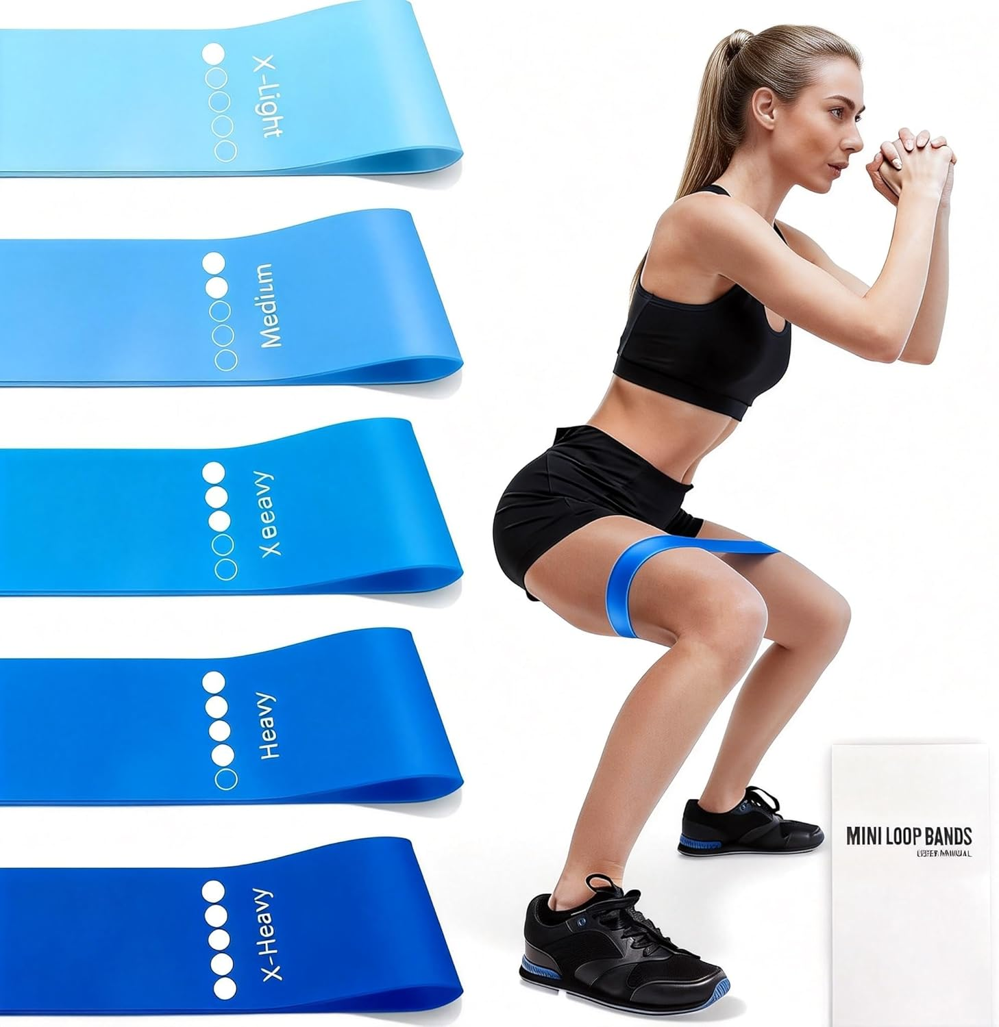 Exercise Bands Set of 5 Rubber Latex Anti-Slip, Resistance Bands, Pilates Flexbands for Workout, Stretching, Physical Therapy, Yoga and Home Fitness With