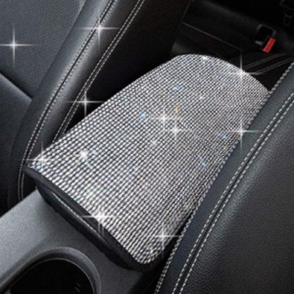 SUHU Bling Car Armrest Cover Cute Charming Auto Center Console Protective Cover Luster Crystal Rhinestone Car Arm Rest Cushion Pad Bling Car Interior Accessory for Women Girl 12.2 X 8.7 Inch 3 image number 1