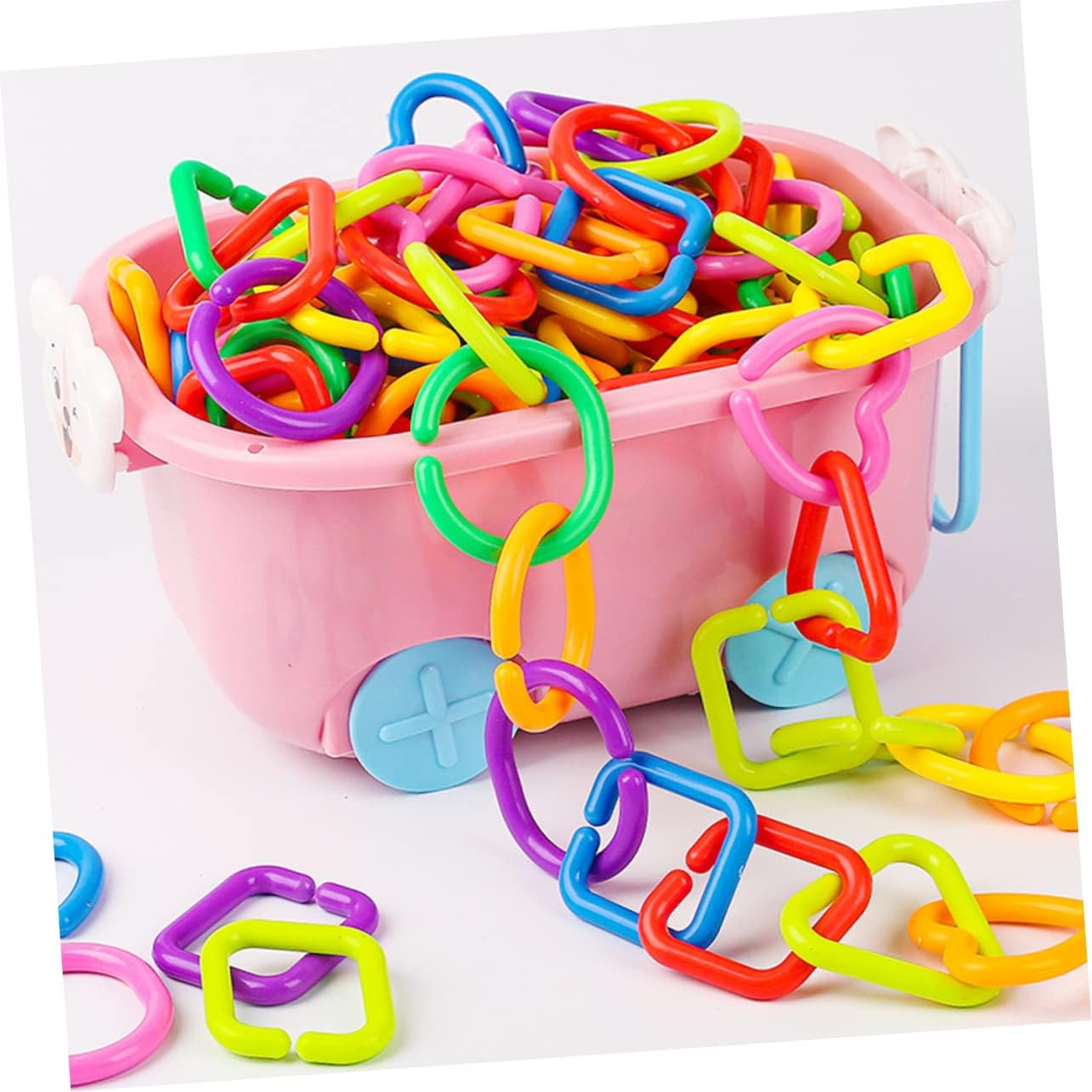 Angoily 35Pcs Link Ring for Boy Girl Geometric Chain Links Early Education Grasping for Stroller Crib Car Seat and Diaper Bag Attachments