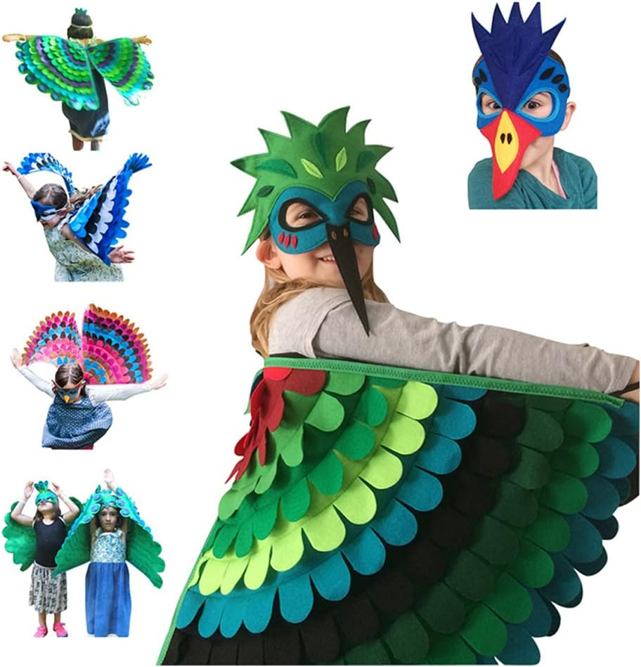 Bird Wings Animal Costume for Kids with Mask, Kids Butterfly Wings, Cape and Mask Cosplay Costume Dress up Gifts for Girls Boys Cosplay Party Favors image number 5