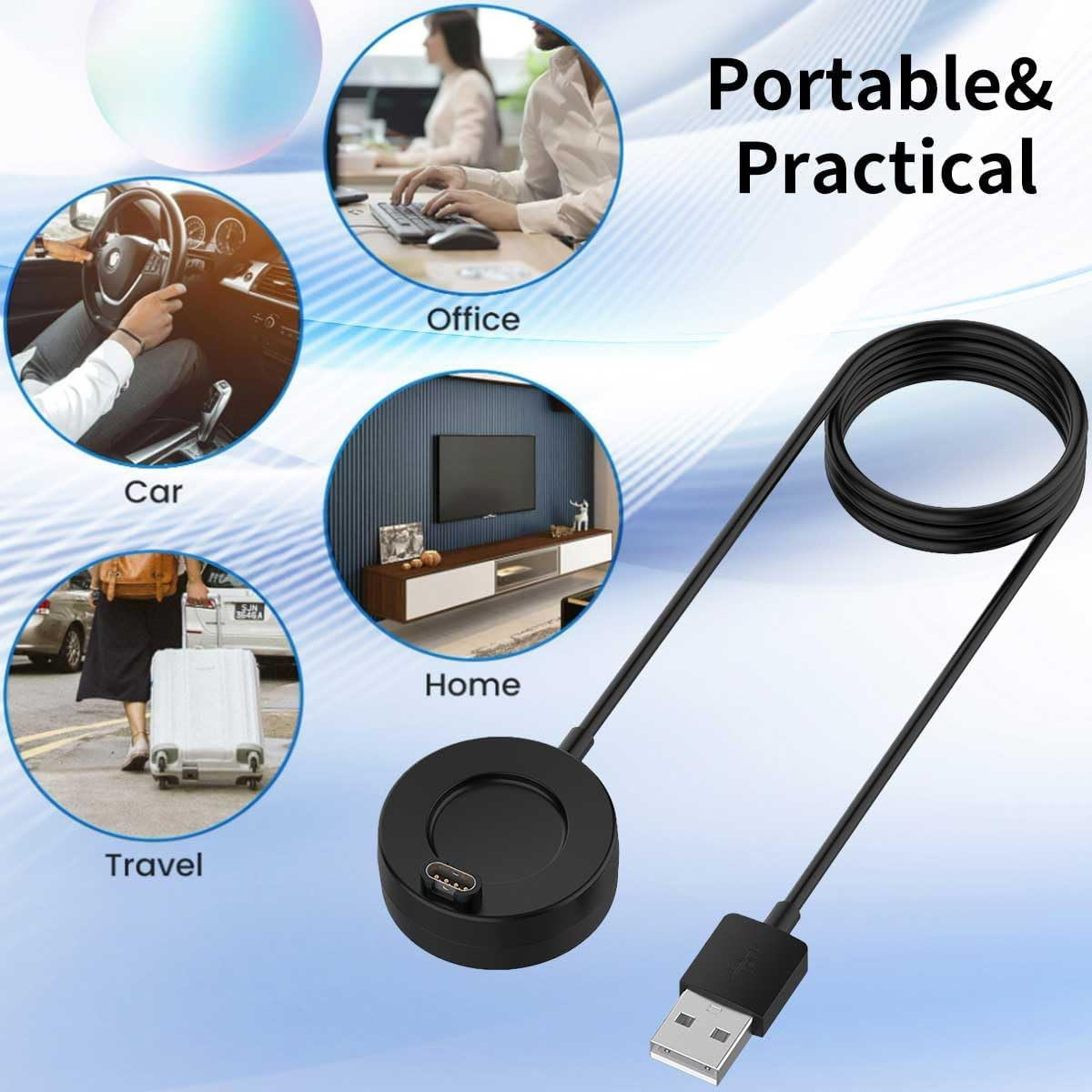 T Tersely USB-A Charging Cable Dock Charger Stand for Garmin Vivoactive 6/5/4/3, 1M for Garmin Tactix8 Amoled/Solar Venu 3/3S/Instinct Fenix 7 7S 7X 6 6S 6X/5 5S 5X/Forerunner 955 265 265S (Black)