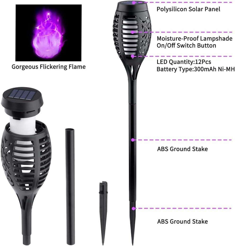 Outdoor Halloween Decorations, 8Pack Solar Lights with Purple Flame for Decor, Waterproof Outdoor, Pathway outside Yard Decorations Lawn image number 5