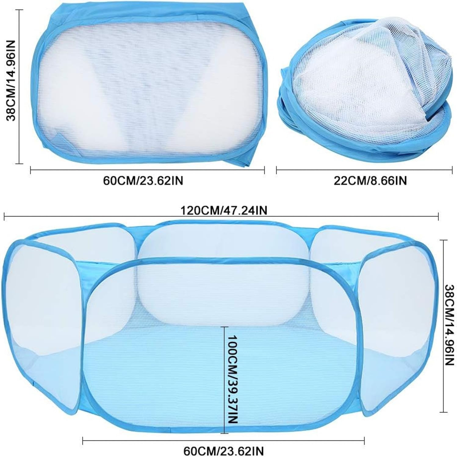 Small Animals Tent,Reptiles Cage,Breathable Transparent Pet Playpen Pop Open Outdoor/Indoor Exercise Fence,Portable Yard Fence (Blue) image number 6