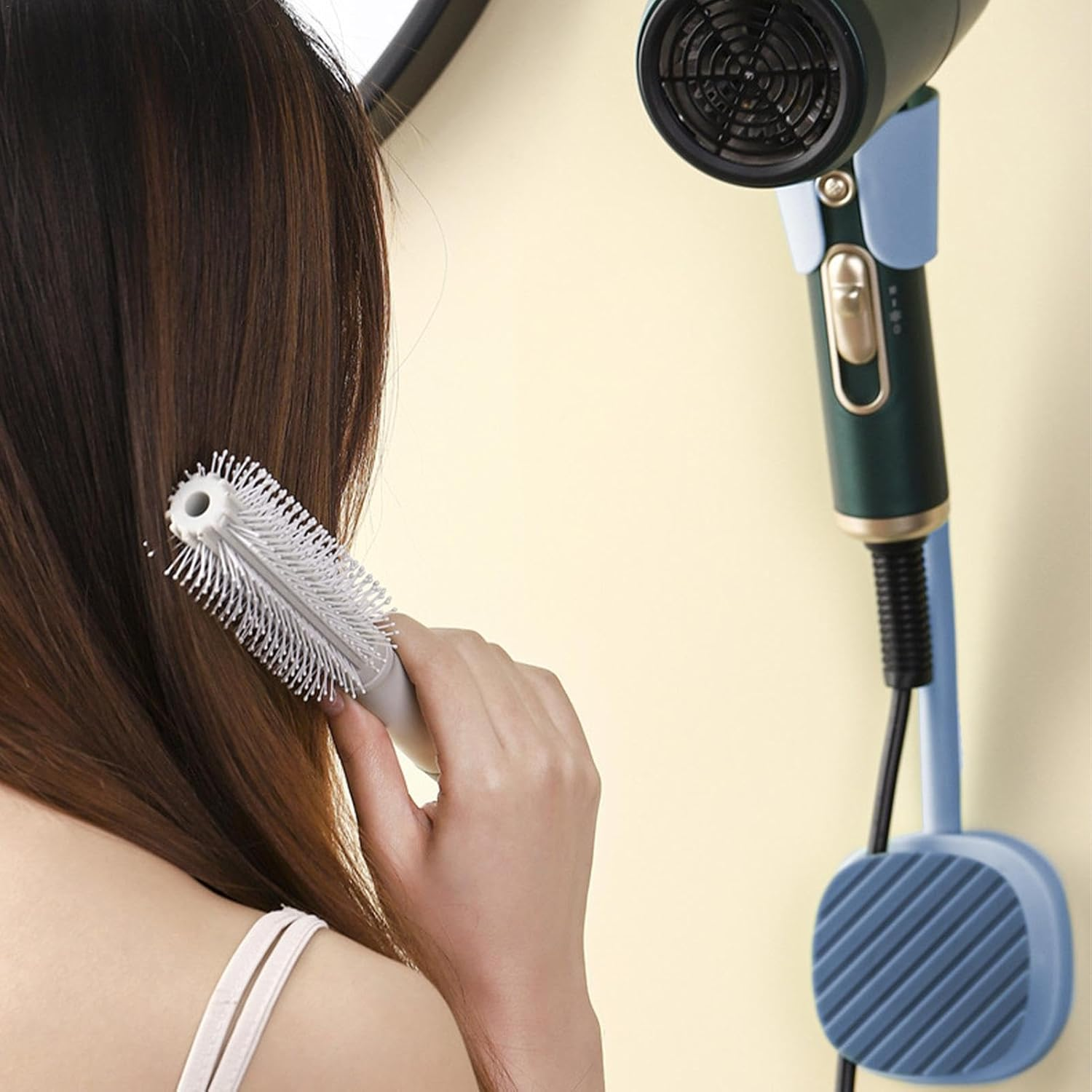 Blow Dryer Holder Organizer - 360-Degree Adjustable Hands-Hair Dryer Rack - Adhesive Blow Dryer Organizer No Punching with Cable Hook image number 1