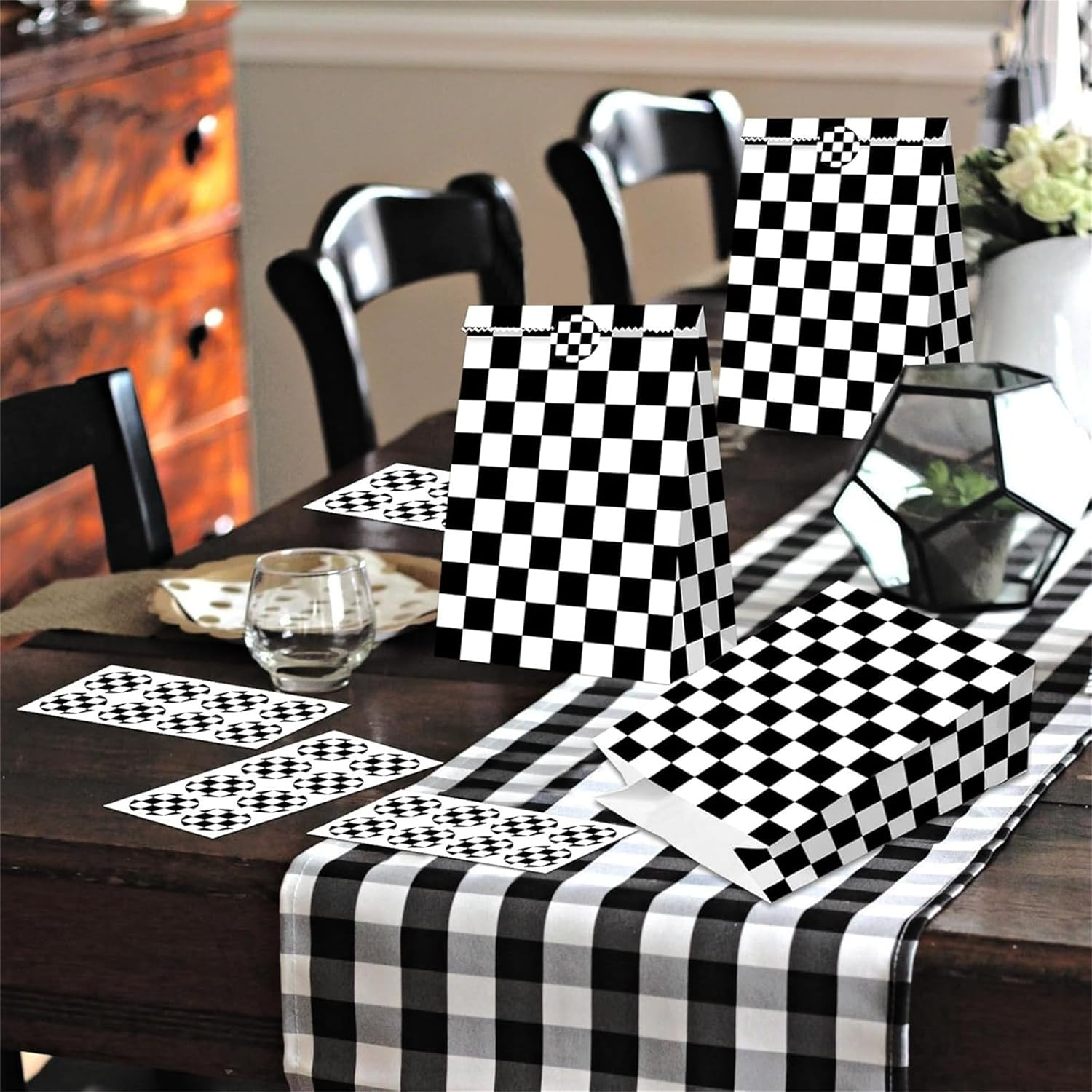 24 Pack Race Car Party Favor Bags with Stickers Race Car Goodie Bags Black and White Checkered Gift Bags Racing Birthday Party Bags Checkered Flag Party Supplies image number 2