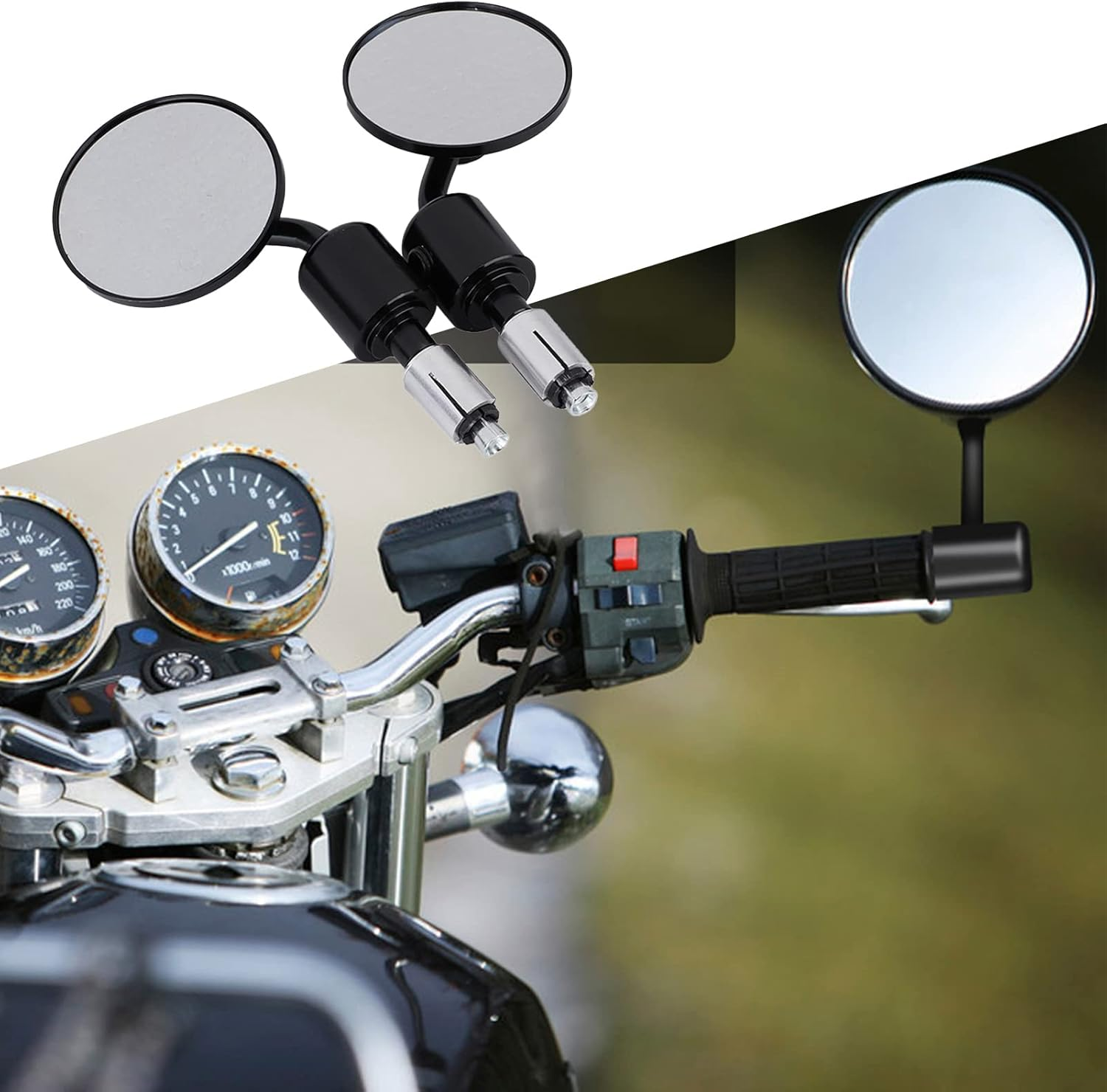 Joyzan Motorcycle Mirrors, Motor Bar End Rear View Mirrors Side 22Mm 7/8 Inch Handlebar Rearview Mirror Universal Rotatable Adjustable Aluminium Alloy for Most Motorcycles Scooter Bike Left and Right image number 6