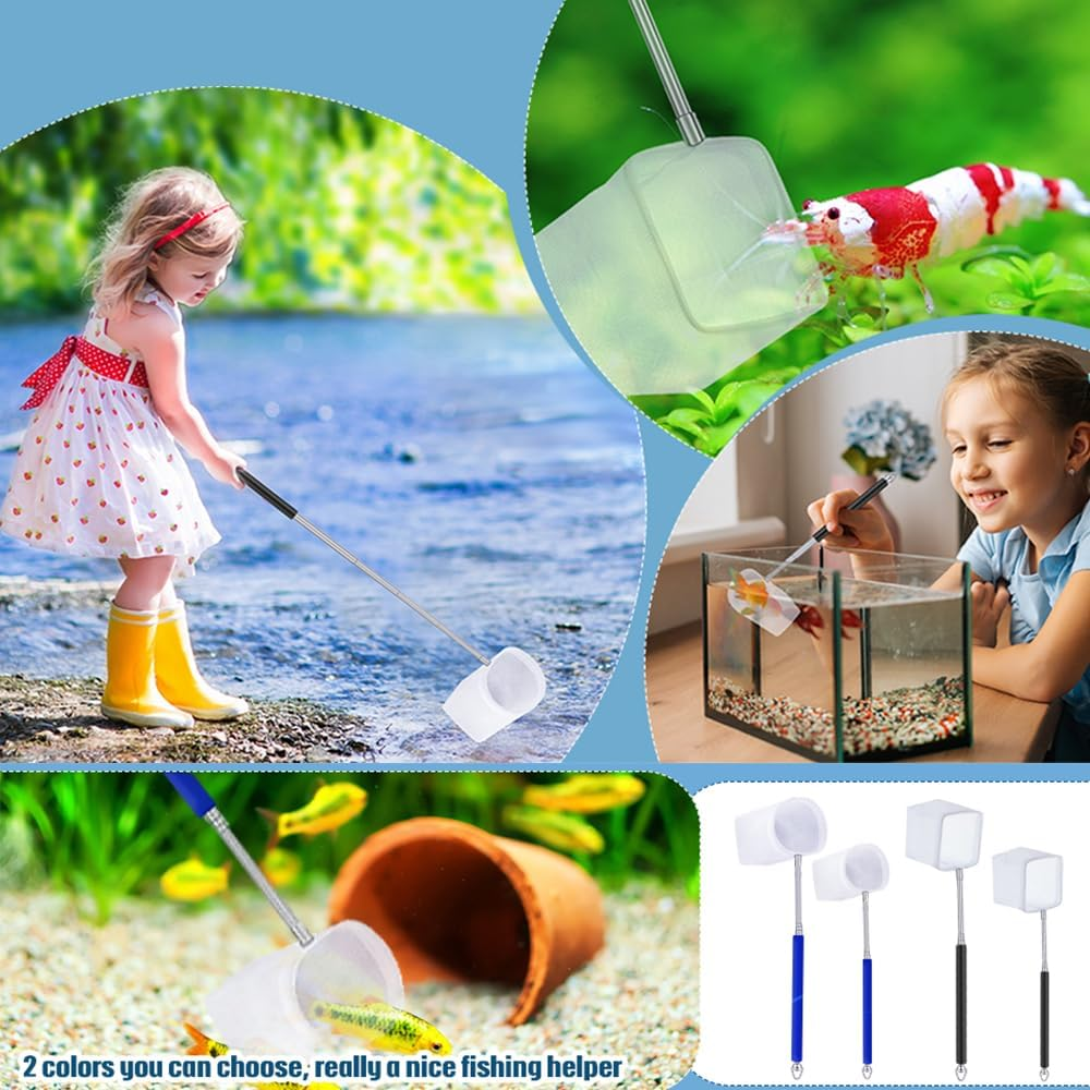 2Pcs Small Telescopic Shrimp Net for Aquarium & Fish Tank, Mini Telescopic Fish Net for Small Fish, Shrimp, Insect - Square & round Net Set, Easy to Use & Store - Black image number 6